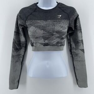 Gymshark Top Women S‎ Long Sleeve Gray Ombre Cropped Adapt Performance
